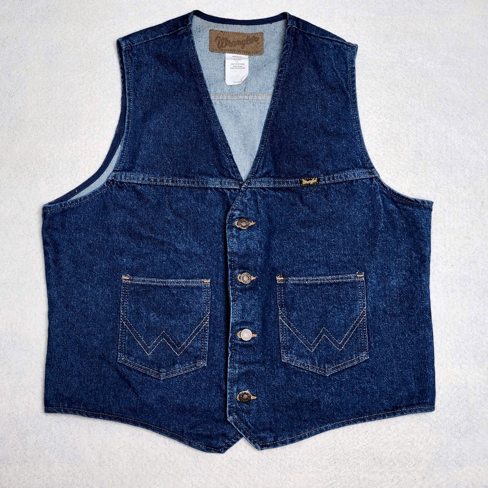 Vintage Wrangler Denim Vest Mens Large 45 USA 90s Western Cowboy Indie Workwear
